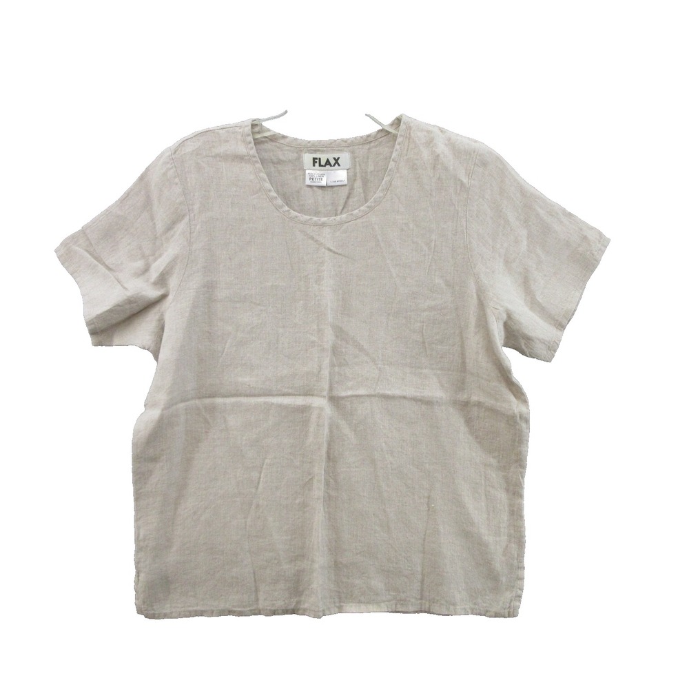 FLAX Designs Blouse Linen XS Pullover Scoop Neck Side Slit Short Sleeve New
